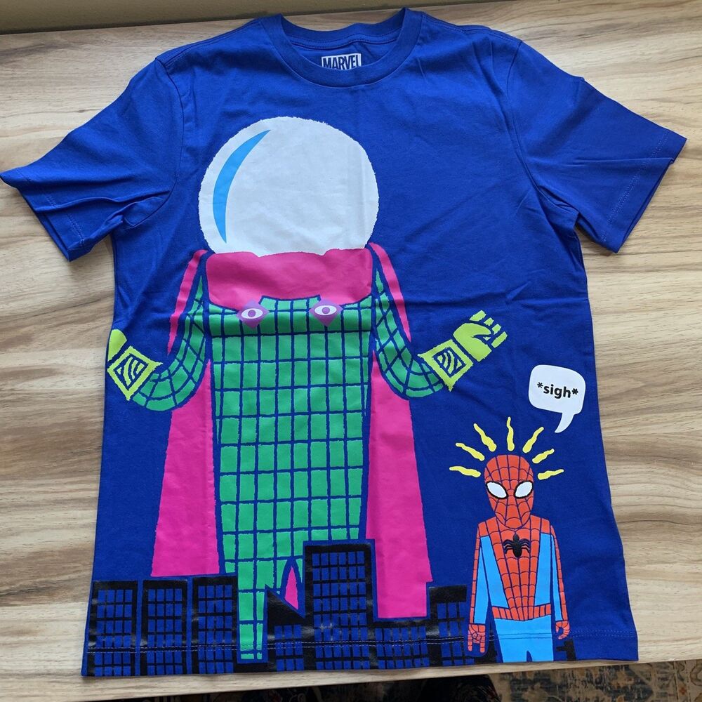 Marvel Spotted Zebra Boys T-Shirt L 10 Blue Spider-Man & Mysterio Graphic New